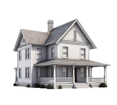 Illustration of single family home on transparent background, Generative AI image.