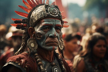 Obraz premium Teotihuacan residents participating in an elaborate festival, highlighting the ceremonial aspects of Mesoamerican culture. Generative Ai.