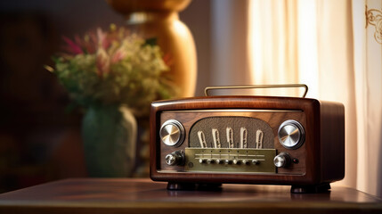 Closeup of old radio on a desk