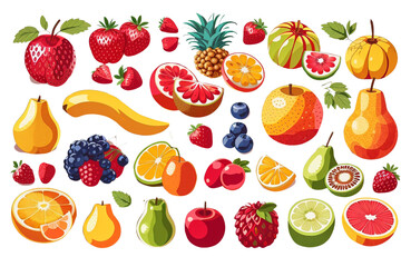 set of fruits and berries, generative ai.