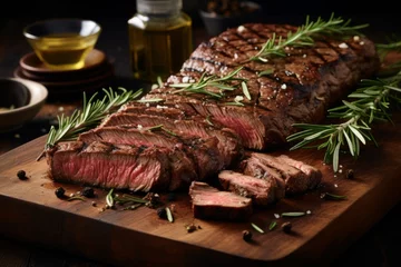 Foto op Canvas Succulent, flavorful ribeye steak slices in high res image, perfect for savoring every bite © Ilja
