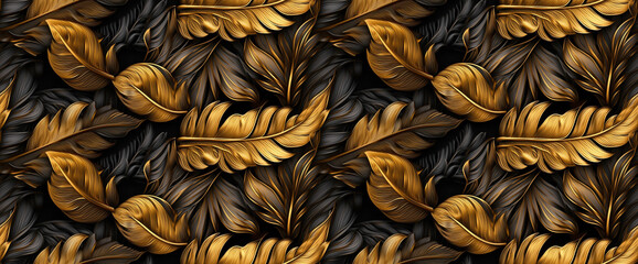 abstract golden and black leaves on the black background