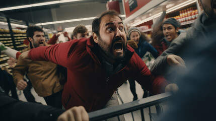 Shoppers rushing and fighting over discounted products on black friday