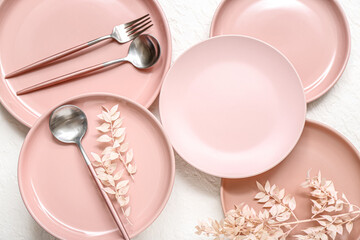 Beautiful table setting on white background