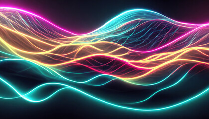 Glowing neon laser flowing waves abstract banner