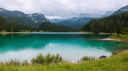 Fototapeta na wymiar Peaceful landscape lake in the mountains 
