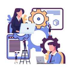 people link the mechanism, team metaphore, cooperative sign flat illustration