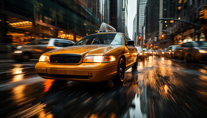 Yellow taxi cabs in new york city vibrant motion blur on busy downtown street  highquality 16k image