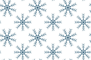 Seamless pattern of abstract snowflakes in trendy dark blue. Winter backdrop texture for wallpaper