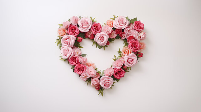 Rose and heart wreath elegant floral composition blooming roses for love celebration