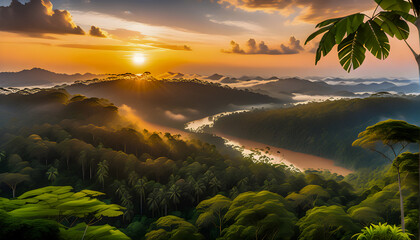Amazon rainforest sunrise sunset - obrazy, fototapety, plakaty