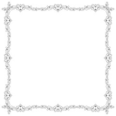 Vintage frame, flower rolls Heart shaped lines for a wedding card on a white background.