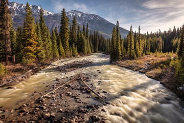 The river, a symphony of untamed energy along the Icefield Parkway in Jasper National Park, Alberta