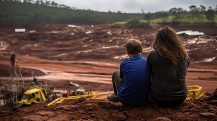 Brumadinho dam disaster in Minas Gerais, Brazil. Generative AI - obrazy, fototapety, plakaty