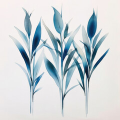 Beautiful delicate watercolor painting of a teal branch of leaves