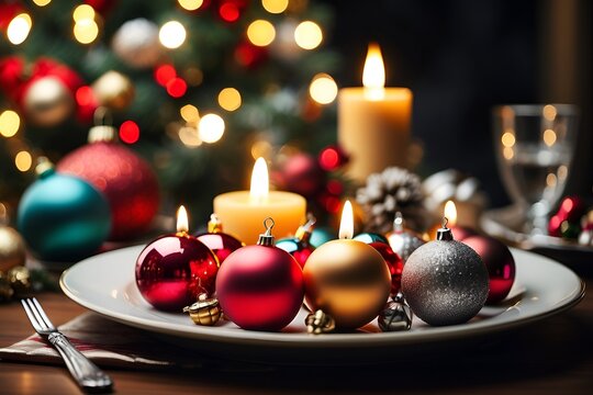 Decoração de natal com velas e bolinhas