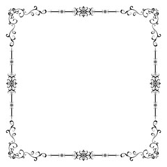 Vintage frame, flower rolls Heart shaped lines for a wedding card on a white background.