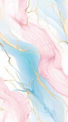 Seamless Abstract marble with swirls, veins. Elegant kintsugi style pink, white and blue tile background.