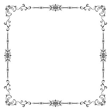 Vintage frame, flower rolls Heart shaped lines for a wedding card on a white background.