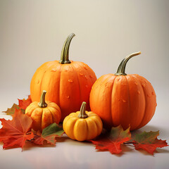 Orange pumpkins and fall leaves Generative AI