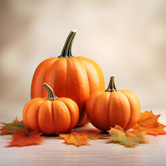 Orange pumpkins and fall leaves Generative AI
