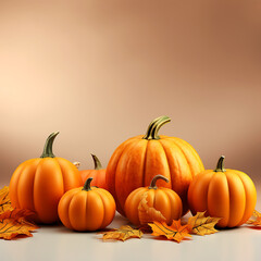 Obraz premium Orange pumpkins and fall leaves Generative AI 