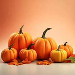 Obraz premium Orange pumpkins and fall leaves Generative AI