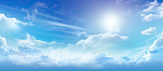 In the summer sky the vibrant blue blends with the light of the sun creating a stunning backdrop for a nature inspired poster featuring a spring landscape the paper background adds a touch 