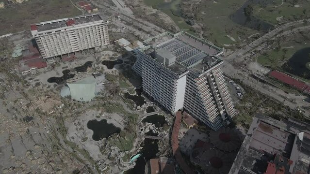 Aerial shot of damage from the passage of Hurricane Otis in Acapulco Mexico.