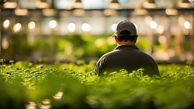 Inside a specially designed greenhouse, a botanist closely observes rows of fastgrowing plants that are cultivated for their high oil content. These plants, such as jatropha or camelina,