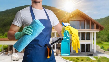 Escena de limpieza. Productos de buena calidad para limpiar una casa grande