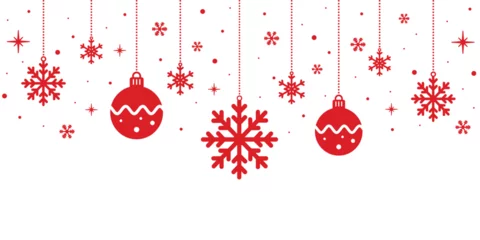 Foto op Plexiglas Festive decoration of snowflakes and red christmas ornaments. © Irina