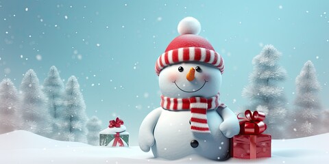 Fototapeta premium Snowman Christmas celebrating background concept featuring a festive and magical scene