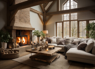 Naklejka premium Scandinavian living room photography with traditional elements
