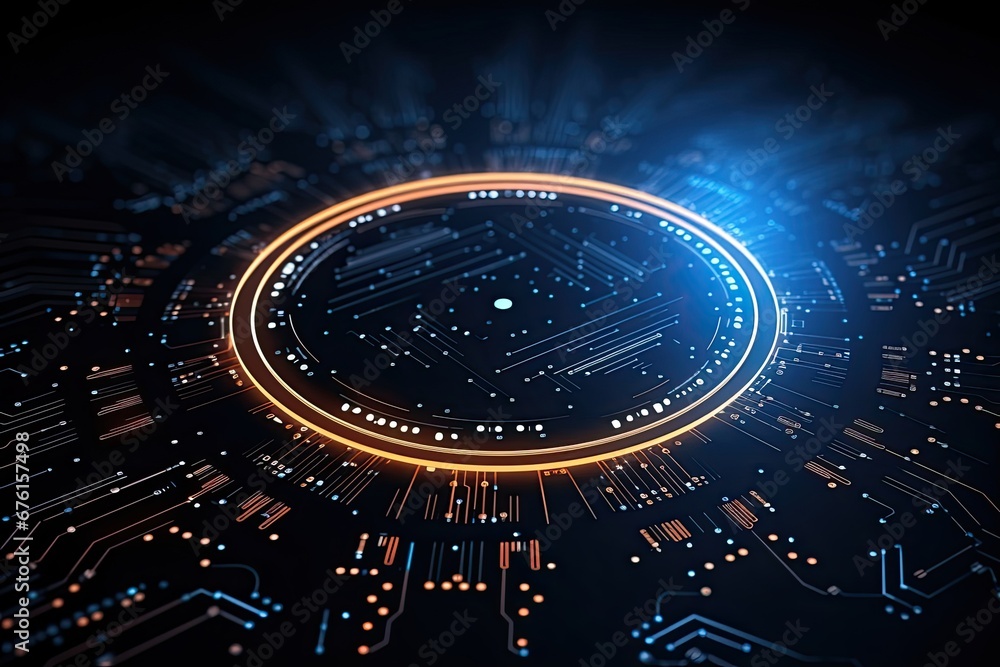 Poster futuristic abstract circular technology background. digital hologram screen.generative ai