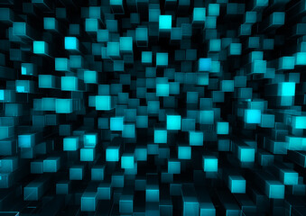 A background with blue green squares and a dark backdrop. Generative AI. 