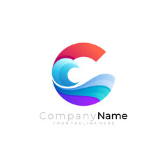 Letter C logo and wave design template, wave logos, blue color