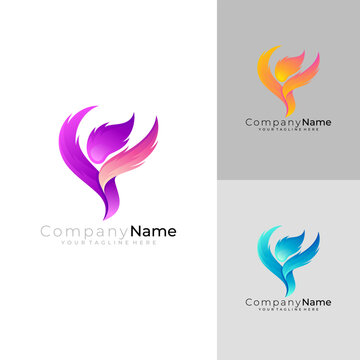 Abstract people logo with fire design vector, 3d colorful