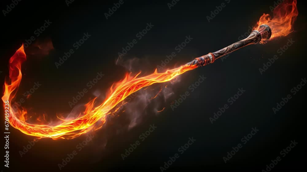 Poster a weapon of control and power this whip shimmers with a dance of orange flames that reach out from i