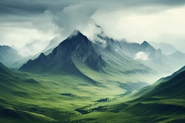 Fotobehang Beautiful landscape view of mountain on hills for wallpaper, background and zoom meeting background © grey