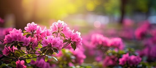 In the lush green garden amidst a colorful field of flowers the vibrant pink blooms stand out adding a touch of beauty and splendor to the natural spring scenery