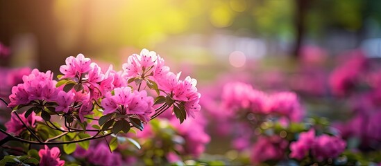 Obraz premium In the lush green garden amidst a colorful field of flowers the vibrant pink blooms stand out adding a touch of beauty and splendor to the natural spring scenery
