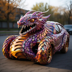 Mythical Dragon-Themed Car with Vibrant Scales and Artistic Design - 676161011