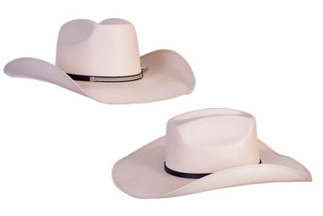 cowboy style hat straw hat with black ribbon isolated on white background, straw hat for women and...