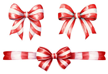Christmas bow ribbon watercolor vector illustration, red and white bow ribbon - obrazy, fototapety, plakaty