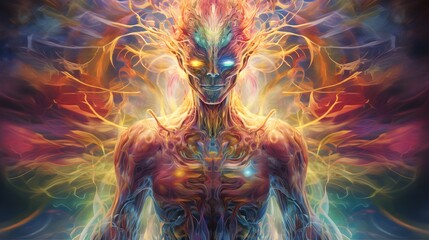 Psychedelic Enlightenment To Another Dimension In The 5D.  Created with Generative AI.