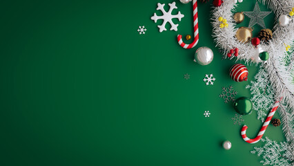 Copy Space background with Christmas ornaments, 3d rendering