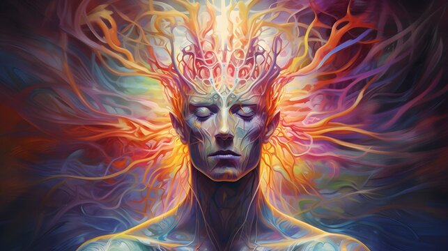 Psychedelic Enlightenment To Another Dimension In The 5D.  Created with Generative AI.