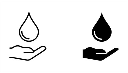 water drop icon set, hand with water logo. Dermatology test and dermatologist clinic icon set, business concept allergy free and healthy on white background