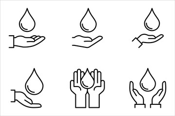 water drop icon set, hand with water logo. Dermatology test and dermatologist clinic icon set, business concept allergy free and healthy on white background - obrazy, fototapety, plakaty
